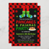 パンケーキとパジャマ誕生日ソックス赤い格子縞インビ 招待状 (正面/裏面)