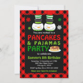 パンケーキとパジャマ誕生日雪だるまレッドプレイドイン 招待状 (正面)
