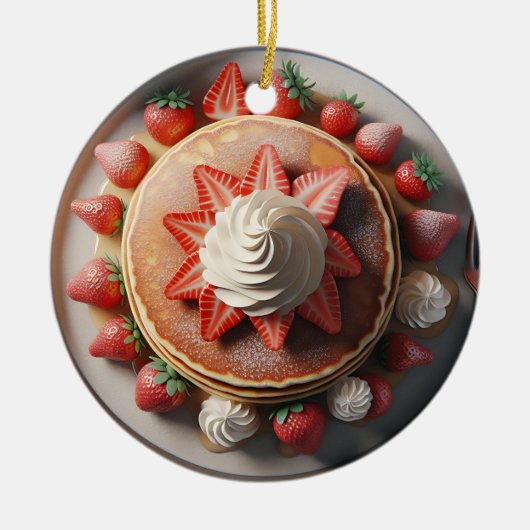 パンケーキのホイップクリームとイチゴのクリスマス セラミックオーナメント (正面)
