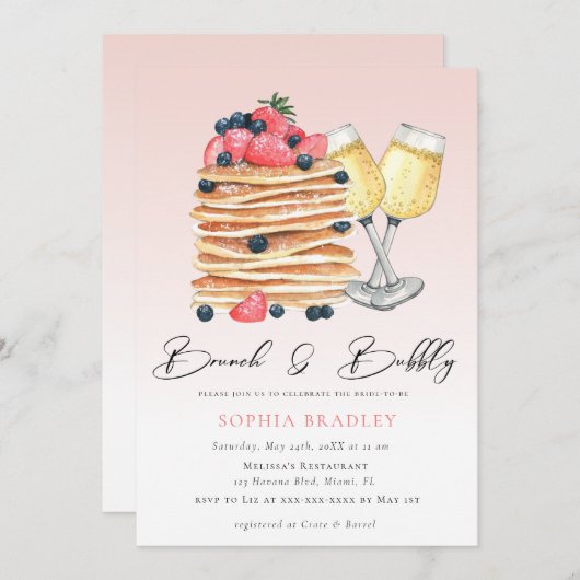 パンケーキエレガントズピンクブライダルブランチ招待状 招待状 (正面/裏面)