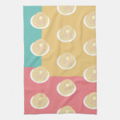 パンケーキシロップ滴下ピンクカラフルティール（緑がかった色）イエロー キッチンタオル (縦)