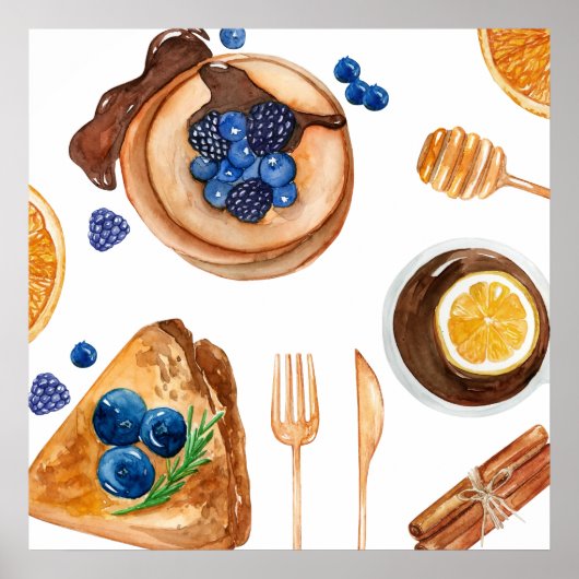 パンケーキモダンズキッチン美しい朝食 ポスター (正面)