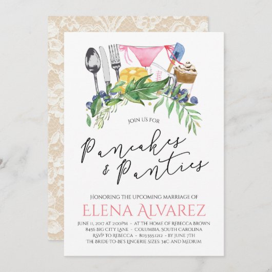 パンケーキ及びパンティーのランジェリーのシャワーの招待5x7 招待状 (正面/裏面)