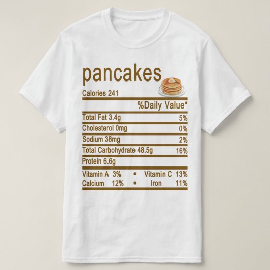 パンケーキ栄養ファクトラベル Tシャツ (デザイン正面)