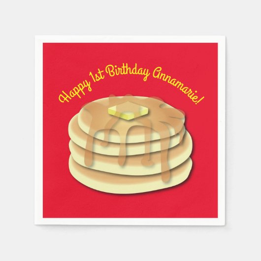 パンケーキ誕生日パーティーフラップジャックかわいい子供たち スタンダードカクテルナプキン (正面)