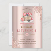 パンケーキ、バラ金ゴールドドリップ誕生日 招待状 (正面)