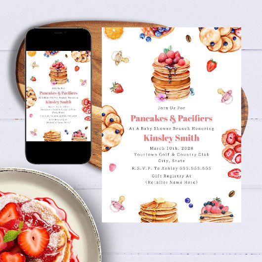 パンケーキ&パシファイアガールベビーシャワーブレックファースト 招待状