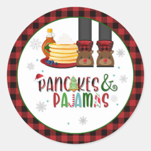 パンケーキ&パジャマクリスマスパーティーステッカー – Wh ラウンドシール