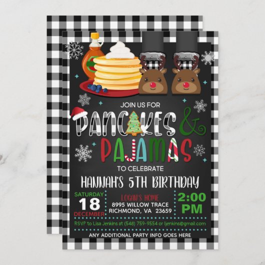 パンケーキ&パジャマスクリスマス誕生日招待状R 招待状 (正面/裏面)