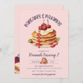 パンケーキ |パジャマパーティー |ピンクガールの誕生日 招待状 (正面/裏面)