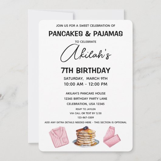 パンケーキ＆パジャマ バースデーガール パーティー ご招待 招待状 (正面)