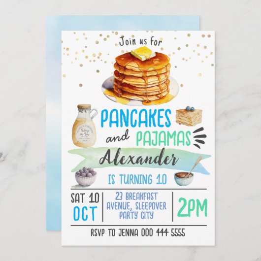 パンケーズアンドパジャマススレポバー誕生日招待状 招待状 (正面/裏面)