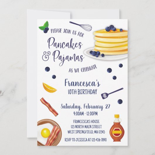 パンケーズパジャマススリーポバー誕生日スランバーパーティー 招待状 (正面)
