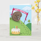 パンゴリンがカールした可愛い誕生日 カード (黄色い花)