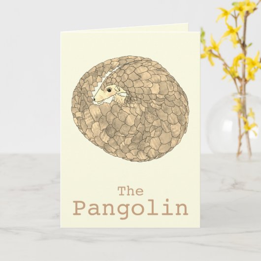 パンゴリン野生生物の絶滅危惧種動物アート カード (黄色い花)