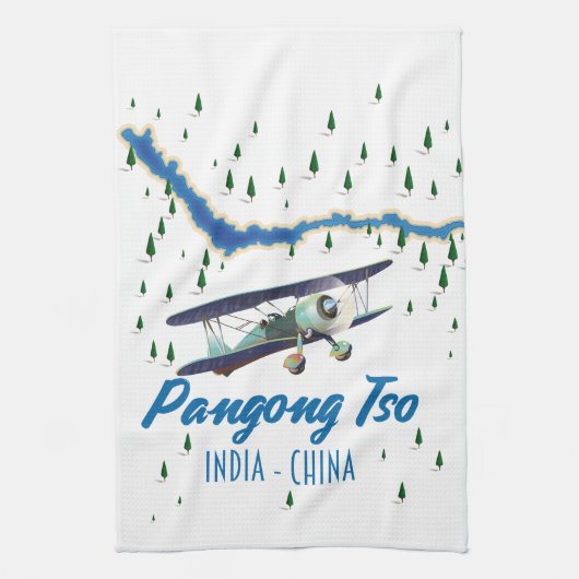 パンゴング・ツォ インド 中国 地図 ポスター キッチンタオル (縦)