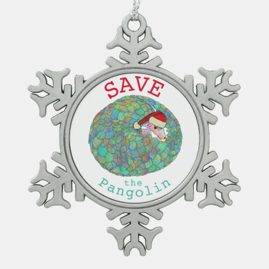 パンゴ救リン類の絶滅危惧動物グリーン スノーフレークピューターオーナメント (正面)