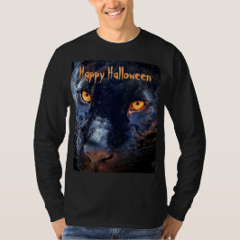 パンサーフォトブラックキャットアイズオレンジハロウィン Tシャツ