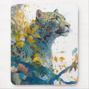 パンサーポートレート動物絵画の野生生物林 マウスパッド