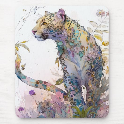 パンサーポートレート動物絵画の野生生物林 マウスパッド (正面)