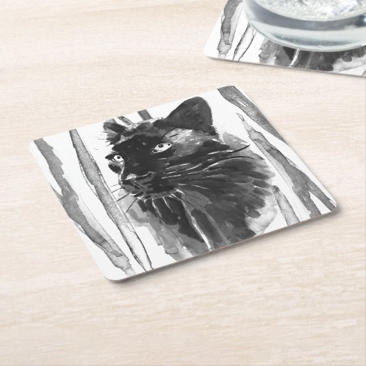 パンサーポートレート スクエアペーパーコースター (アングル)