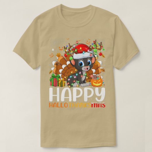 パンサーラバーハロウィンクリスマスハッピーハロサンキュー Tシャツ (デザイン正面)