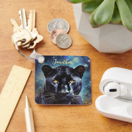 パンサー動物のポートレートパーソナライズされた名 キーホルダー