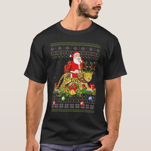 パンサー醜いサンタ乗馬パンサークリスマス Tシャツ (正面)