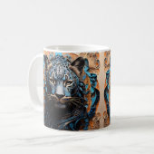 パンサー鮮やかポートレートとフローラモチーフ コーヒーマグカップ (正面左)