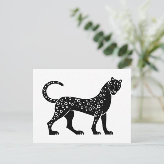 パンサー、ギリシャレリーフ、 浮き彫りデザイン ポストカード (スタンド正面)