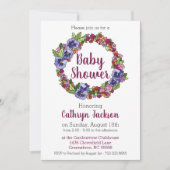 パンシーインパティエンズリースパープルとピンクベビーシャワー 招待状 (正面)