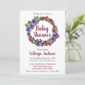 パンシーインパティエンズリースパープルとピンクベビーシャワー 招待状 (スタンド正面)