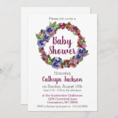 パンシーインパティエンズリースパープルとピンクベビーシャワー 招待状 (正面/裏面)