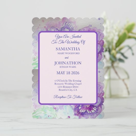 パンシーウォーターカラーフラワーフローラ結婚式招待状 招待状 (スタンド正面)