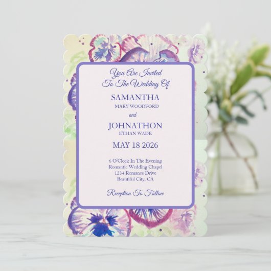パンシーウォーターカラーフラワーフローラ結婚式招待状 招待状 (スタンド正面)