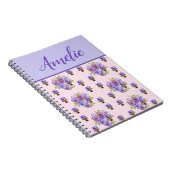 パンシーシャビーヴィオラパープルヴィンテージフローラ花 ノートブック (右側)