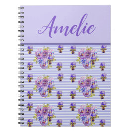 パンシーシャビーヴィオラパープルヴィンテージフローラ花 ノートブック