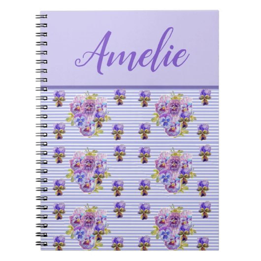パンシーシャビーヴィオラパープルヴィンテージフローラ花 ノートブック (正面)