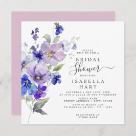 パンシーズボタニカルフローラ薄紫ブルーブライダルシャワー 招待状