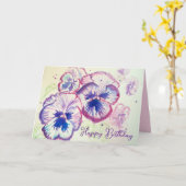 パンシーパニーズパープルフラワーズフローラ水彩 カード (黄色い花)