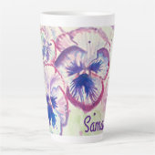 パンシーパンシーパープルフラワーフローラピンク女性 カフェラテマグ (正面)