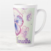 パンシーパンシーパープルフラワーフローラピンク女性 カフェラテマグ (右)