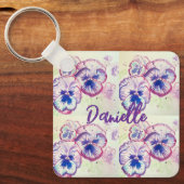 パンシーパンシーパープルフラワーフローラピンク キーホルダー (正面)