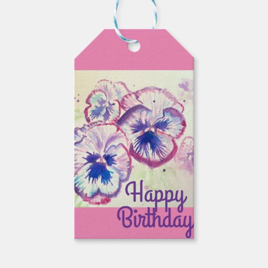 パンシーパンシーパープルフラワーフローラピンク ギフトタグ (正面)