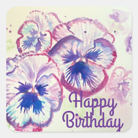 パンシーパンシーパープルフラワーフローラピンク スクエアシール (正面)
