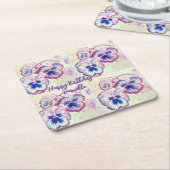 パンシーパンシーパープルフラワーフローラピンク スクエアペーパーコースター (アングル)