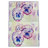 パンシーパンシーパープルフラワーフローラピンク ミディアムペーパーバッグ (裏面)