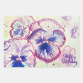 パンシーパンシーパープルフラワーフローラピンク ラッピングペーパーシート (正面)