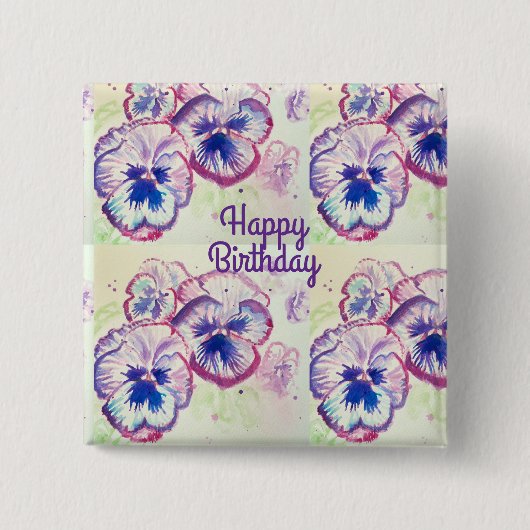 パンシーパンシーパープルフラワーフローラピンク 缶バッジ (正面)