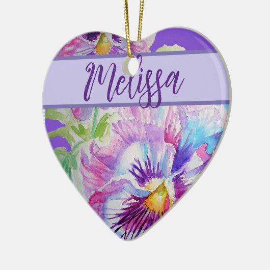 パンシーパープルウォーターかわいらしカラーフローラ花 セラミックオーナメント (左)